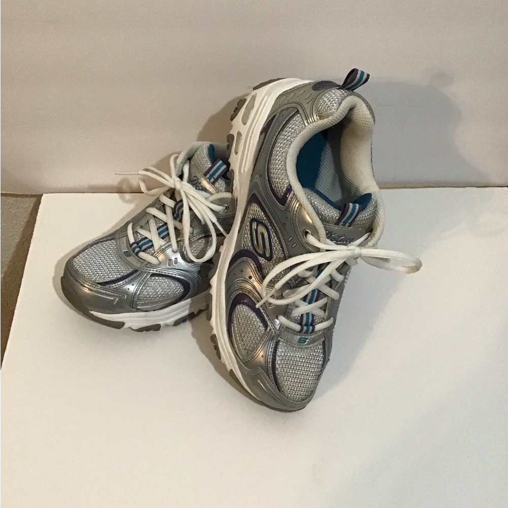 Skechers Women’s Sport Metallic Silver and Navy Sneakers